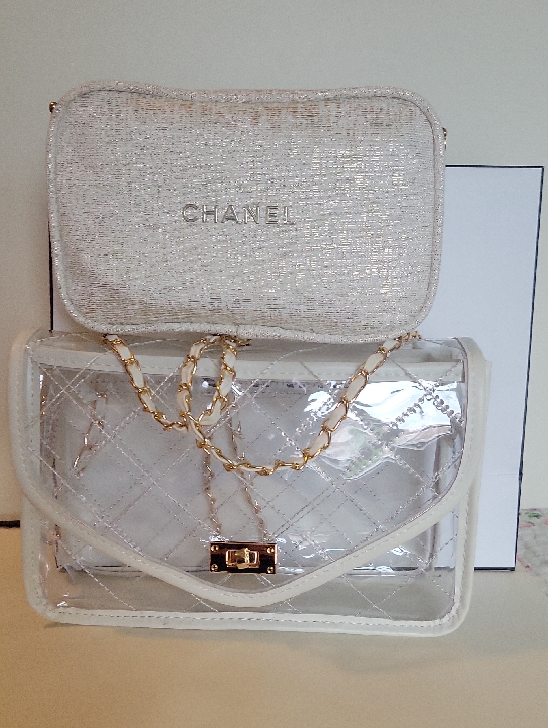 Chanel Cream Metallic Tweed Cosmetic Pouch